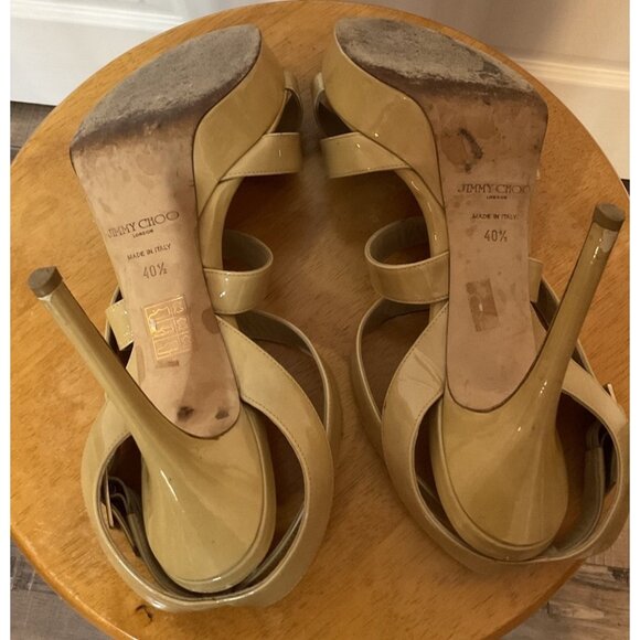 Jimmy Choo Beige Nude Patent Leather Platform Strappy Heels Size 40.5 US 10.5 - Picture 6 of 6